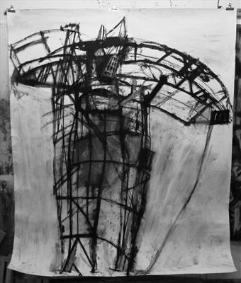 Big Crane by Kevin Tole, Drawing, Oil stick, Charcoal, emulsion on paper