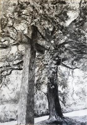 Dual: Wood and Granite by Kevin Tole, Drawing, Charcoal on Paper
