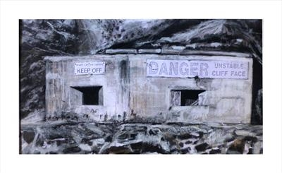 Hope Cove Pill Box by Kevin Tole, Drawing, Charcoal and Collage