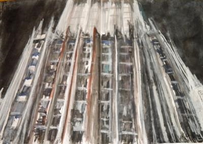 Ministry of Foreign Affairs, Rear Lower half by Kevin Tole, Drawing, Watercolour, Charcoal and Pencil on Paper