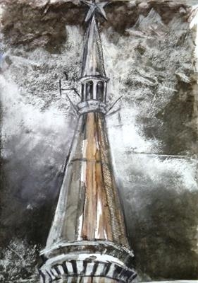 Top of the Kudrinskaya Square Building by Kevin Tole, Painting, Mixed Media on paper